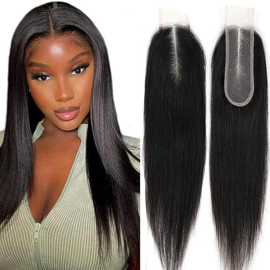 2x6 HD Transparent Skinlike Human Hair Lace Closure Straight 18inch 100% Brazilian 2x6 Closure Virgin Human Hair Kim K Middle Part Closure Closure Straight Natural Black Glueless Pre Plucked Bleached
