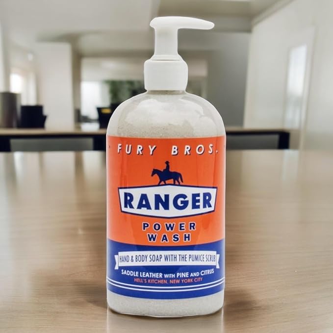 Premium Power Wash | Ranger | Saddle Leather Pine Citrus | Hand & Body Wash | Exfoliating Pumice | Moisturizing Aloe Vera | Highly Scented | Made in USA | 16 oz | Dad Men Bath