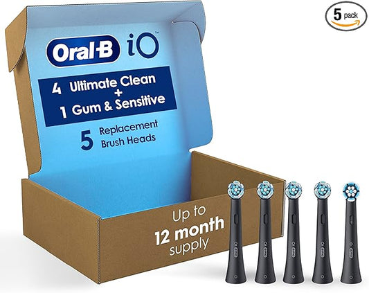 Oral-B iO Ultimate Clean Replacement Brush Heads, 5 Count, 4 Ultimate Clean + 1 Gum & Sensitive Black
