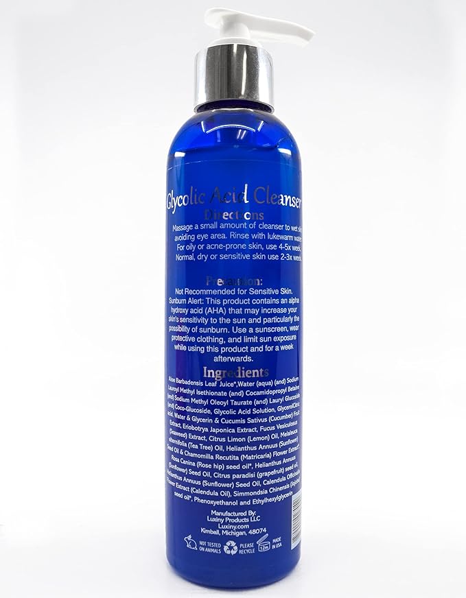Glycolic Acid Face Wash Exfoliating Cleanser & Pore Minimizer for Women/Men, 8 oz Vegan Natural 10% AHA Facial & Acne Body Wash