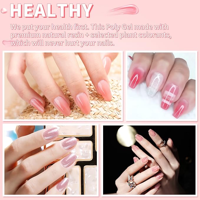 Poly Nail Gel Kit, Ohuhu 12 Colors Nail Gel Kit Enhancement Builder with 1 Temperature Color Changing, 4 Glitter Colors and 7 Regular Color Kit for DIY Girls Lover Mother - Jelly Color