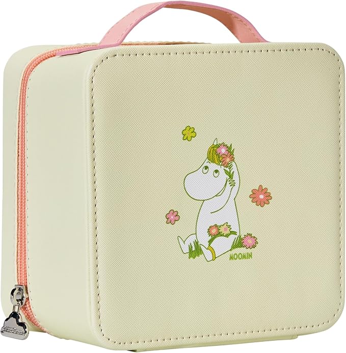 x Moomin Seaside Daisy Cosmetics Bag – Cute Faux Leather Makeup Organizer with Plush Lining, Travel-Ready (Yellow Floral Moomin)