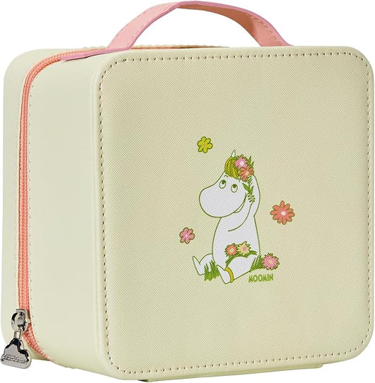 x Moomin Seaside Daisy Cosmetics Bag – Cute Faux Leather Makeup Organizer with Plush Lining, Travel-Ready (Yellow Floral Moomin)