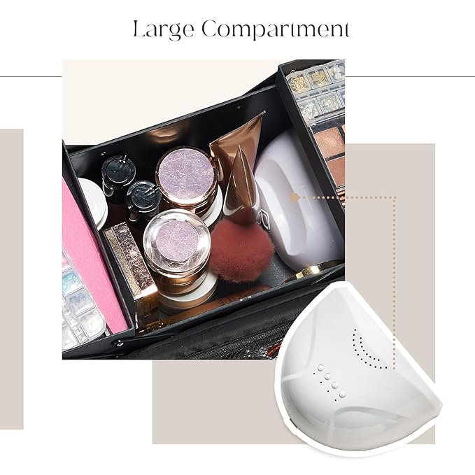 Large Makeup Case,Nail Bag with 4 Tier, Travel Makeup Box Organizer,Nail Kit Storage Tattoo Bag Make Up Case for women/Nail Art/Eyelash Extension/Tattoo/MUA, with luggage sleeve, Black