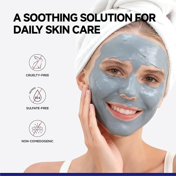 Clay Mask for Face, Pore Minimizing Mud Mask with Hydrolyzed Pearl Protein, Blue Clay Face Mask to Reduce Blackheads, Even Skin Tone, Balance Oil and Moisture, with brush for All Skin Types