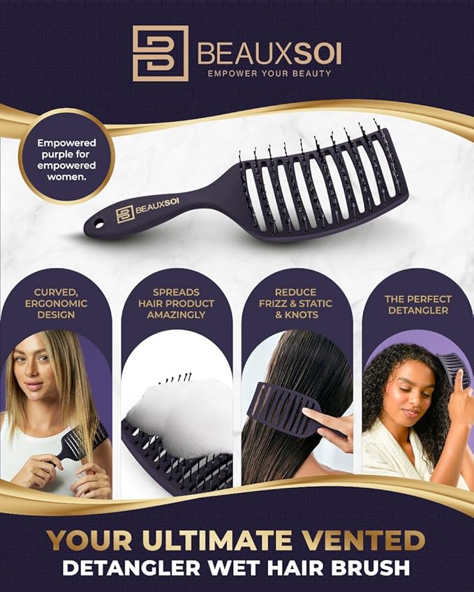 Vented Detangling Brush for Wet or Dry, Thick, Coily, and Curly Hair | Curved Vent Brush for Blow Drying