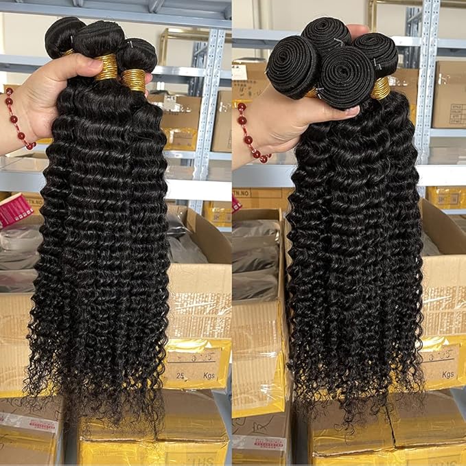 Deep Wave Human Hair Bundle Brazilian Virgin Hair 24 inch Deep Wave 1 Bundle 100% Unprocessed Natural Black Color Double Weft for Black Women