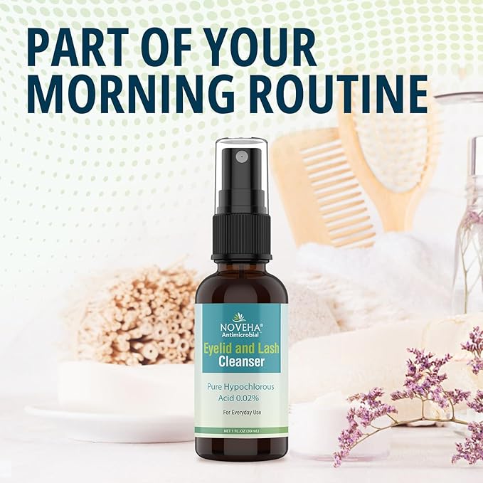 NOVEHA Eyelid and Lash Cleanser - Fast Acting Soothing Formula, Effective Relief from Irritation, Dry Eyes, Styes, Pure and Gentle Hypochlorous Acid Spray (1.01 Fl Oz (Pack of 1))