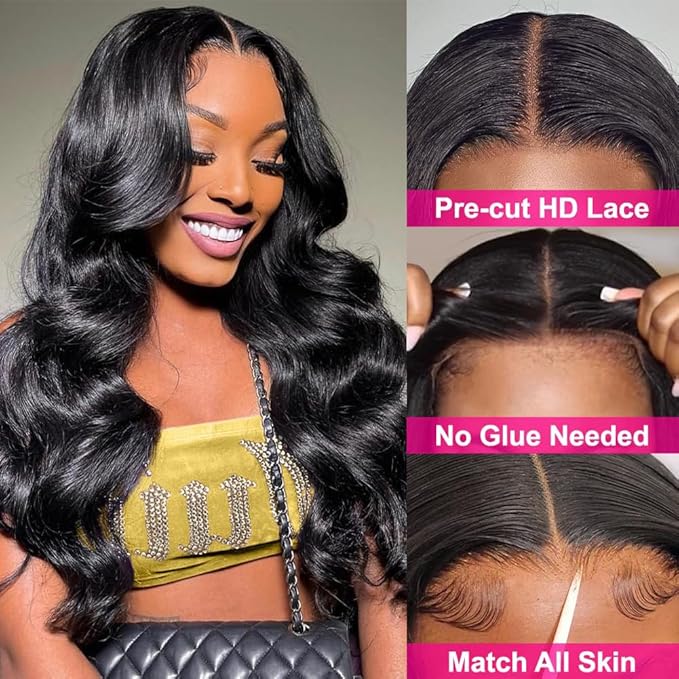 26 Inch 5x5 HD Lace Closure Wigs Human Hair Wear and Go Glueless Wigs Body Wave Human Hair Wigs Pre Plucked Pre Cut 180% Density Natural Color Human Hair Wig