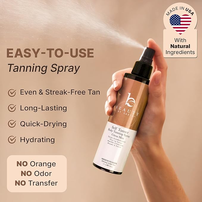 Self Tanner Spray - USA Made with Natural & Organic Ingredients, Fast Drying Spray Tan for Pale Skin, Non Toxic Gradual Tanning Spray, Sunless Tanning Water for Women & Men, Fair to Medium