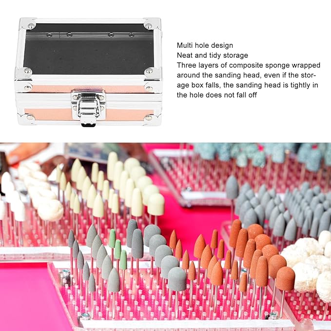 Nail Drill Bit Holder Storage Box, Multi Hole Nail Drill Bits Stand Displayer with Transparent Flip Cover, Nail Bits Organizers Container (Dazzling Gold)