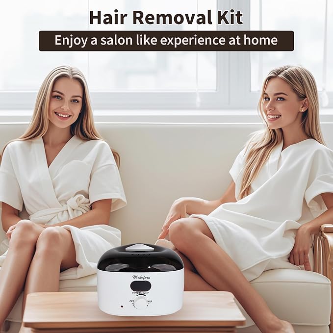 Brazilian Waxing Kit - Bikini & Full Body Hair Removal with Digital Warmer, 4 Scented Wax Beads & 33 Silicone Tools - Home Waxing for Women & Men, Face & Body Care (White)