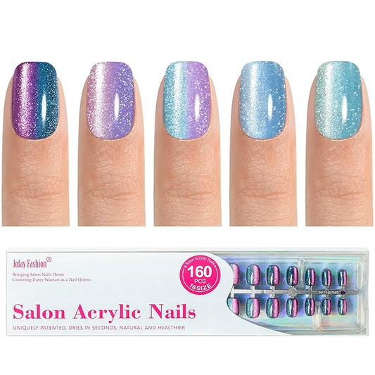 Press on Nails Short - 5 Styles Unique Two-color Ombre Cat Eye Press on Nails, Bt Art Box Press On Nails, Soft Gel x Coat Nails False Nails in 16 Sizes - 160 PCS Soft Glue On Nails Kit