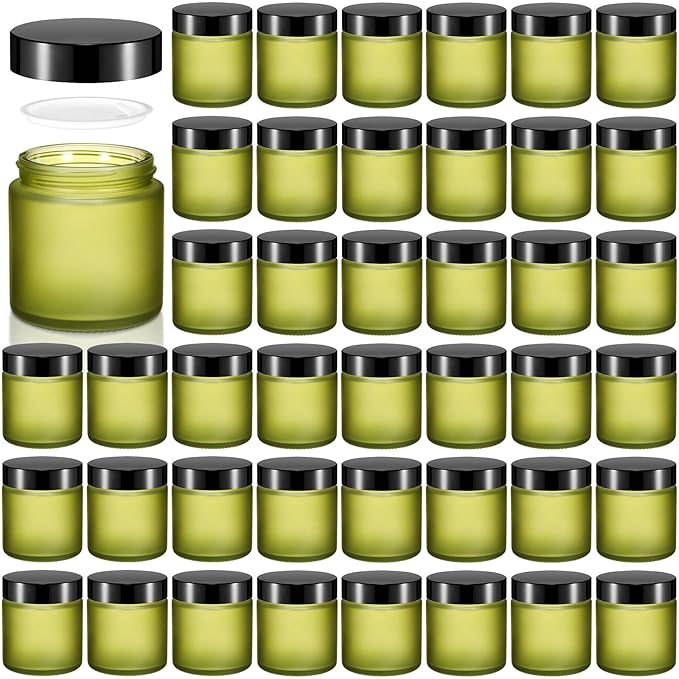 Norme 48 Pcs 4 oz Glass Jars with Lids Leakproof Round Airtight Empty Cosmetic Jars with Inner Liners Lid for Storing Lotions Powder Ointments Candle Making (Pea Green)