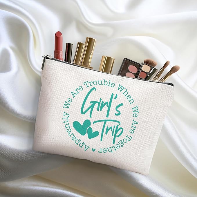 5Pcs Girls Trip Gifts Favors, 2025 Girls Weekend Gifts Makeup Bag, Bestie Gifts Weekend Bag Travel Gifts Vacation Cosmetic Bag, Friendship Gifts for Coworker, Graduation Wedding Gifts Toiletry Bag