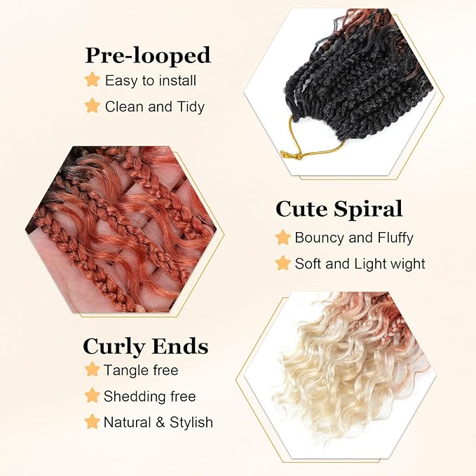 14 Inch Goddess Box Braids Crochet Hair Curly Ends 9 Packs Pre Looped Boho Crochet Box Braids Bohemian Box Braid Crochet Hair For Black Women (14Inch 9 Packs,1B/30/613)
