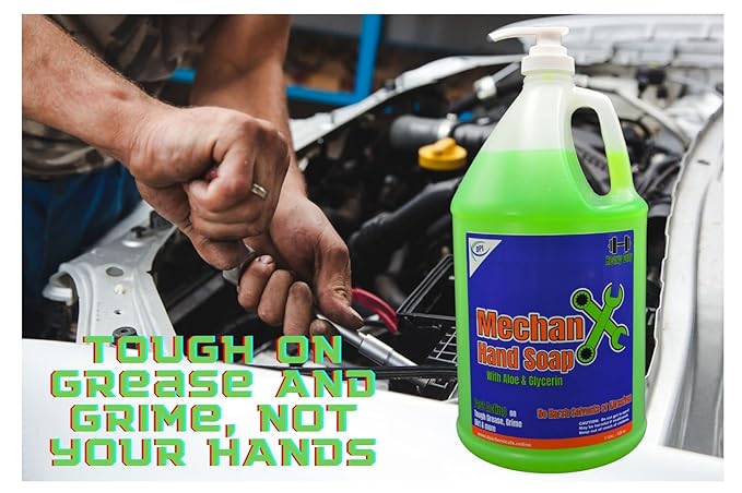DPI MechanX Hand Soap, heavy duty, non abrasive, fast acting on grease, grime, and dirt. Gentle on hands, non drying or chapping for everyday use.. 1 Gallon with pump
