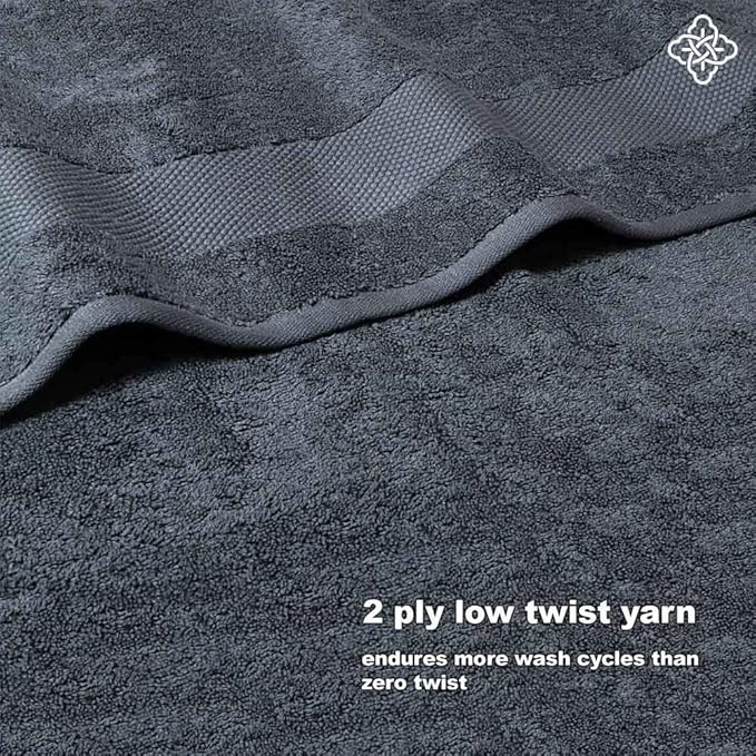 BIOWEAVES 100% Organic Cotton 700 GSM Plush Bath Towels 30" x 58" GOTS Certified - Charcoal, Pack of 2