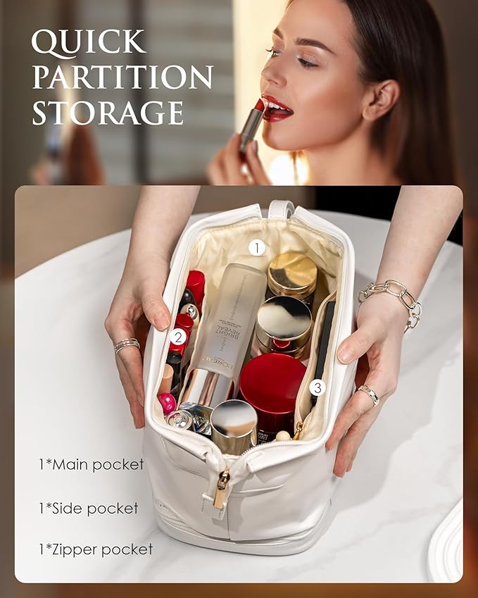 Gifts for Young Woman, Initial Makeup Bag, Travel Gifts, Personalized Bag, Waterproof Double Layer Cosmetic Bag, Large Capacity PU Leather Makeup Bags Letter Travel Toiletry Bag, Friend Gifts