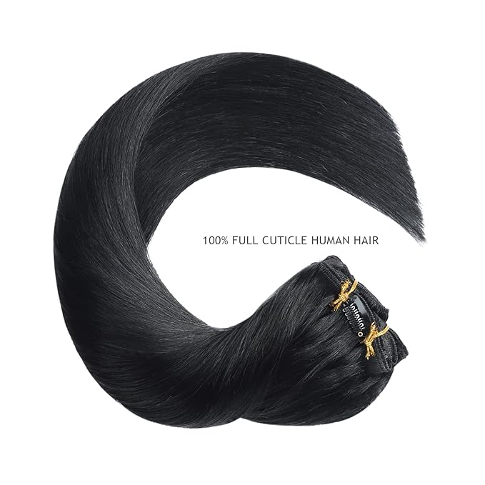 YILITE Jet Black Clip in Hair Extensions Real Human Hair 8Pcs 120Gram/Pack Silky Double Weft Straight Human Hair Extensios Clip ins Thick Real Human Hair Extensions Clip ins (18inches #1 Jet Black)