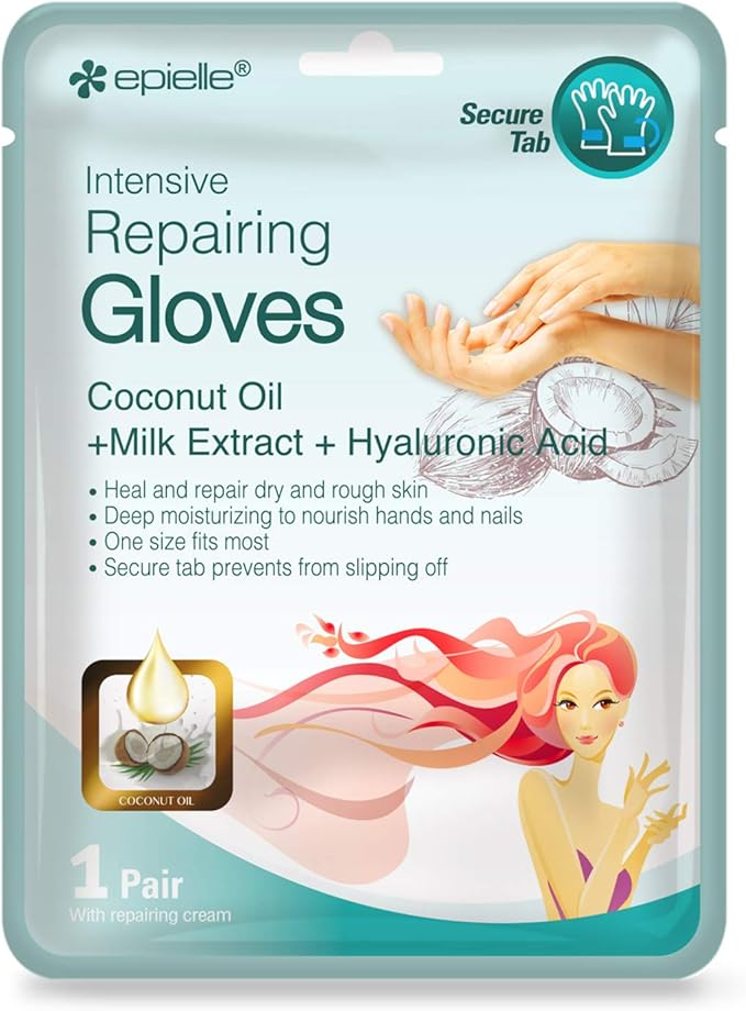 Epielle Intensive Repairing Hand Masks (Gloves-6pk) for Dry Hands Spa Masks | Coconut Oil + Milk Extract + Hyaluronic Acid | Skincare Gifts | Skincare Party Favors, Mother's Day Gifts