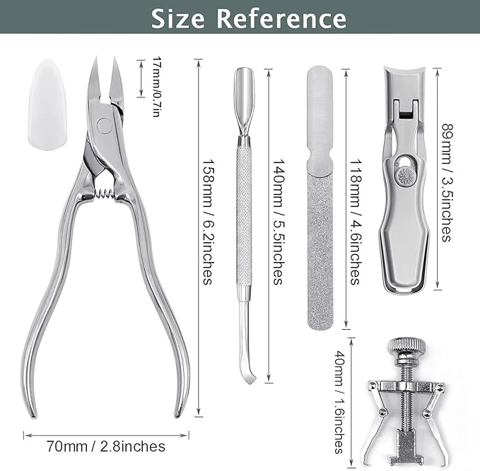 Toe Nail Clippers for Seniors Long Handled Toenail Clippers for Men Thick Nails, Large Ergonomic Ultra Sharp Heavy Duty Stainless Steel, 5pcs Set