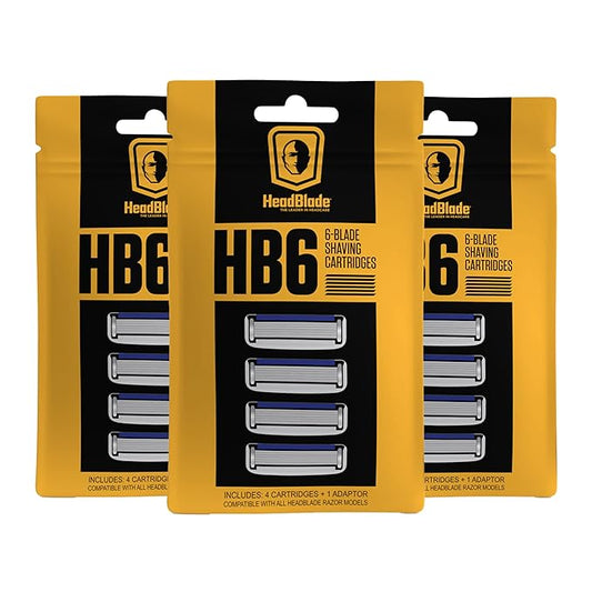 HeadBlade Men's HB6 Refill Shaving Razor Blades - 6 Stainless Steel Blades for No Tugging or Pulling, Shave Less, Works for Face, Body, and Scalp (12 Blades) 3 Pack