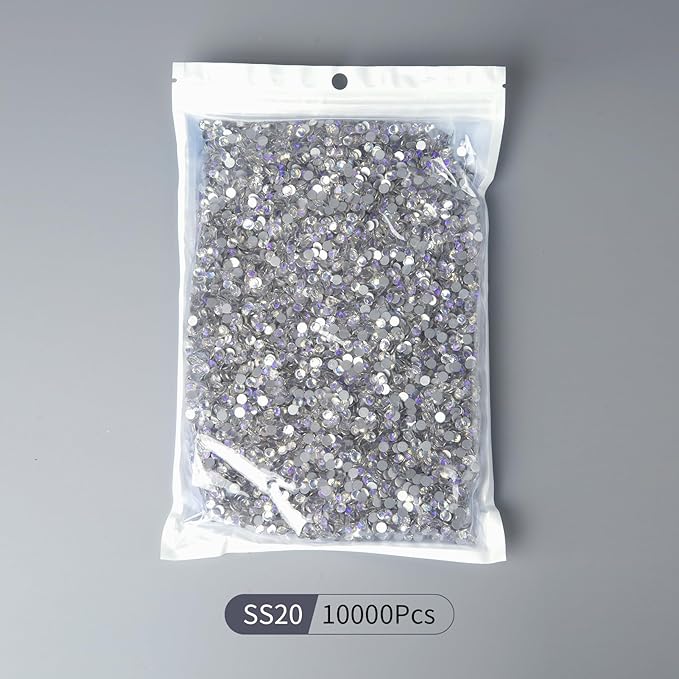 10000PCS Moonlight Rhinestones Bulk, Flat Back Crystal Glass Stone Round Gems,SS20, 4.6-4.8mm