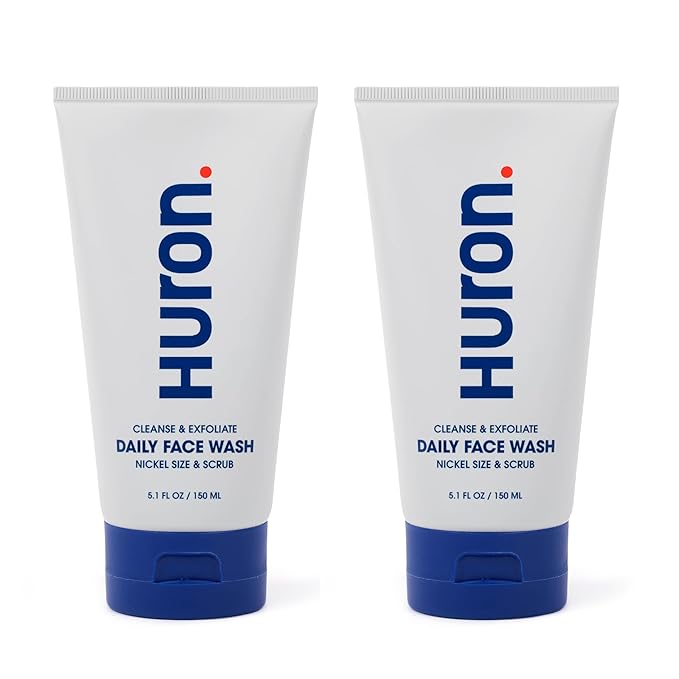 Huron Men’s Face Wash - Daily Deep Facial Cleanser & Mild Exfoliator - Cleans, Conditions, & Hydrates Skin - Subtle Energizing Scent - Vegan, Sulfate-Free - 5.1 Oz (2 Pack)