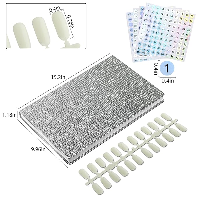 308 Nail Polish Swatches Book Leather Nail Color Display Book,UV Gel Polish Book Nail Painting Practice Design Board, Fake Tips Nails Sample Display Nail Art for Nail Salons