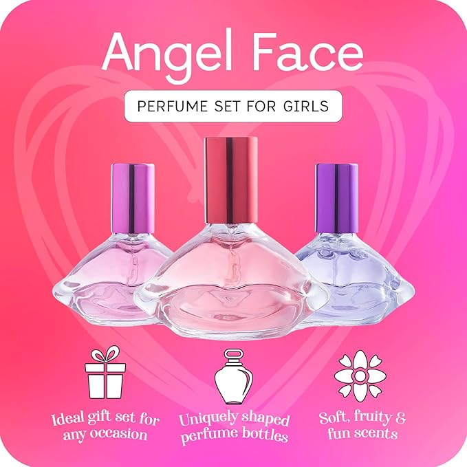 Angel Face Perfume Set for Teen Girls, Body Spray Perfume for Kids, Girls 10-12 & Teenage, Fashion Collection Girl Gift Set, 3 Kissing Lips-Shaped Perfumes