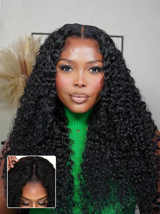 Curly V Part Wigs Brazilian Kinky Curly Human Hair Wigs for Black Women V Shape Wigs No Leave Out Lace Front Wig 180% Density Upgrade U Part Wigs Glueless Full Head Clip In Half Wigs 22 Inch