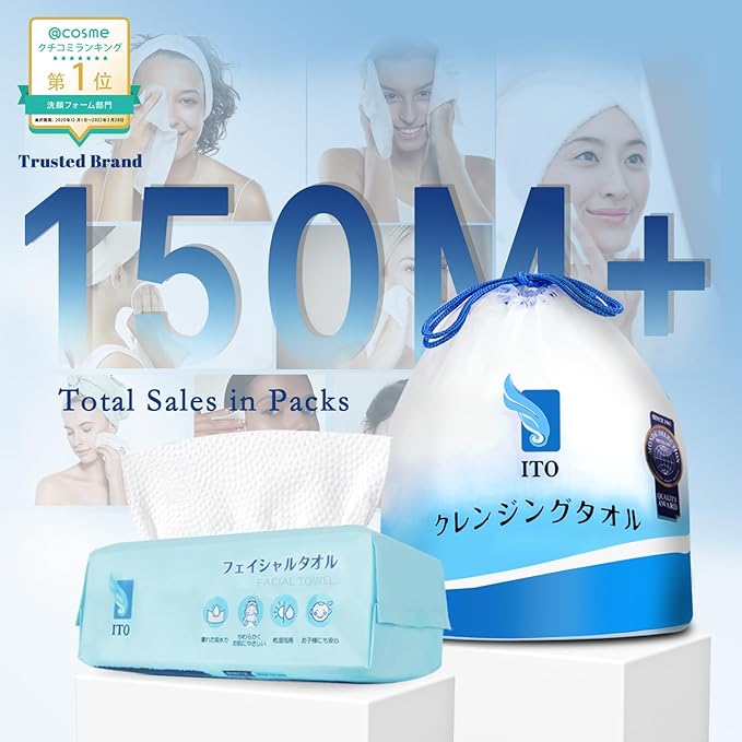 ITO Disposable Face Towel, 60 Count Ultra-Soft 1-Second Quick-Dry Face Towels, Gentle for Sensitive Dry Oily Skin, Facial Towels for Daily Cleansing Makeup Removal (3 Packs)