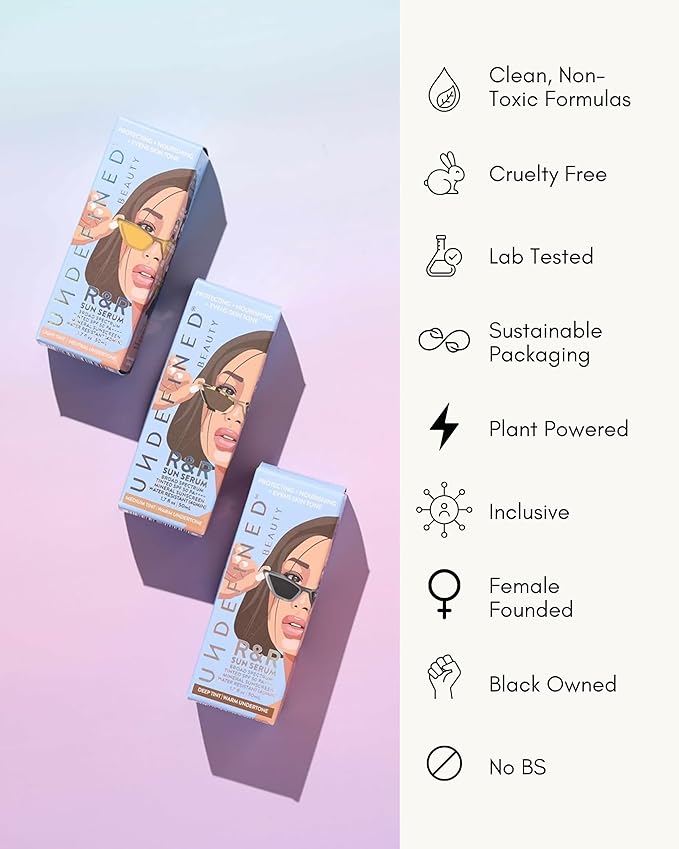 Undefined Beauty R&R Sun Serum SPF 50 – Tinted Mineral Sunscreen with Niacinamide, Broad Spectrum Protection & Blue Light Defense (Light Tint/Neutral Undertone)