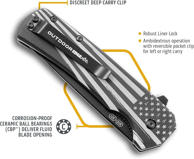OUTDOOR EDGE RAZOR VX5 | Black American Flag | Replaceable Blade EDC Folding Pocket Knife | 3" Blade, Ceramic Ball Bearings, Carbon Fiber Handle, Reversible Pocket Clip | Cool Knife for Men