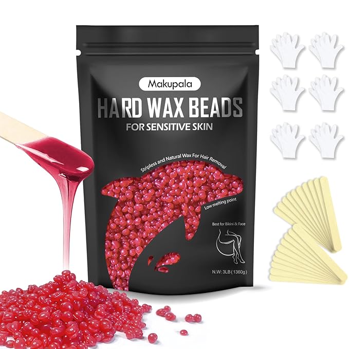 3lb Hard Wax Beads for Sensitive Skin Coarse Hair Removal, No Rosin Wax Beads for Brazilian Waxing, Full Body, Bikini, Underarms, Back, Legs, Face, Back, Unscented Wax Beans for Women Men Home