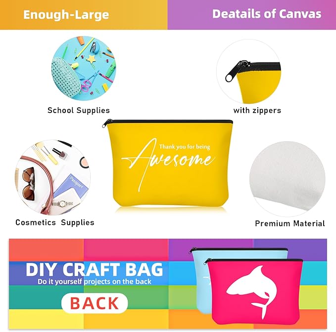 Buryeah 24 Pcs Thank You Cosmetic Bags for Women Thank You for Being Awesome Makeup Bags Bulk Employee Appreciation Pouches for Student Teacher Team Coworker Assistant Gift(Colorful)