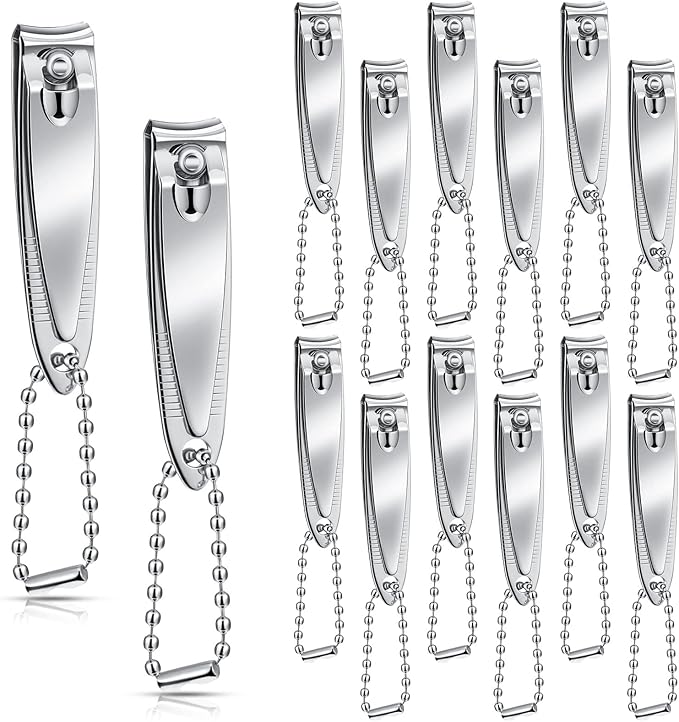 Chumia 144 Pieces Nail Clippers Set Stainless Steel Metal Nail Cutter Fingernail Toenail Clippers Bulk Silver Cutter Fingernails for Adults Men Women with Keychain