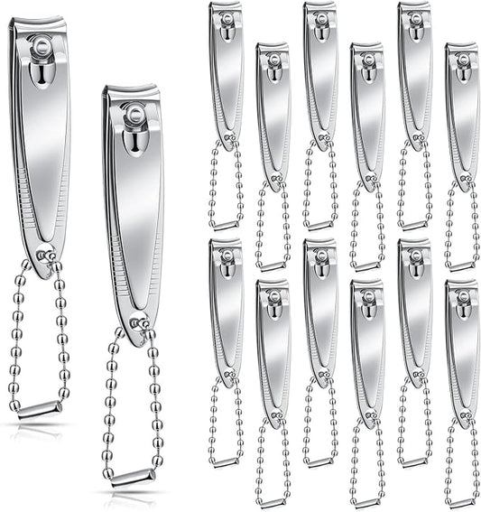 Chumia 144 Pieces Nail Clippers Set Stainless Steel Metal Nail Cutter Fingernail Toenail Clippers Bulk Silver Cutter Fingernails for Adults Men Women with Keychain