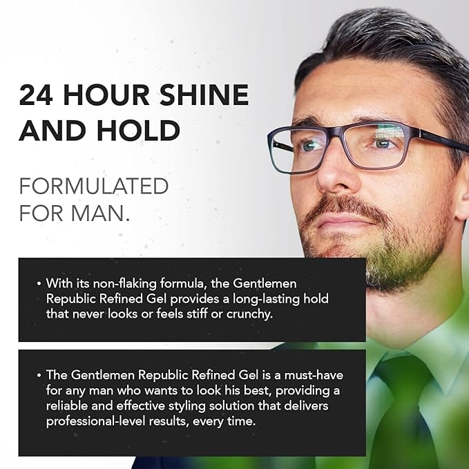 Gentlemen Republic Refined Hair Gel for Men 16oz - Professional Formula for 24 Hr Shine and Strong Hold, Humidity Resistant Styling Gel for hair, 100% Alcohol-Free and Never Flakes, Made in USA - 2pk