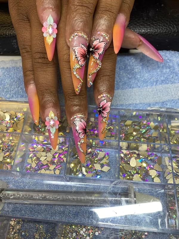 3D Acrylic Red Flower Nail Art Charms Handmade by Acrylic Powder - 24pcs Flowers Nail Rhinestones Kit 3D Crystal Nail Pearls Design Acrylic Nail Art for Women (Red)