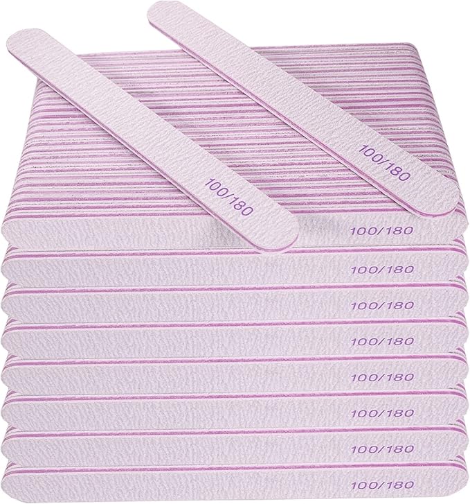 Nail File (200 Pcs), Bulk Emery Board Nail Files for Acrylic Nails and Natural Nails, 100/180 Grit Double Sided Emory Boards for Gel Nail Professional Reusable Washable Manicure Pedicure Kit Set Gray