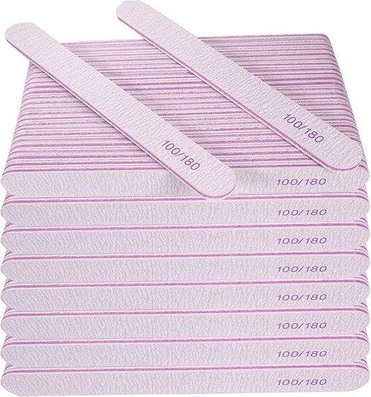 Nail File (200 Pcs), Bulk Emery Board Nail Files for Acrylic Nails and Natural Nails, 100/180 Grit Double Sided Emory Boards for Gel Nail Professional Reusable Washable Manicure Pedicure Kit Set Gray