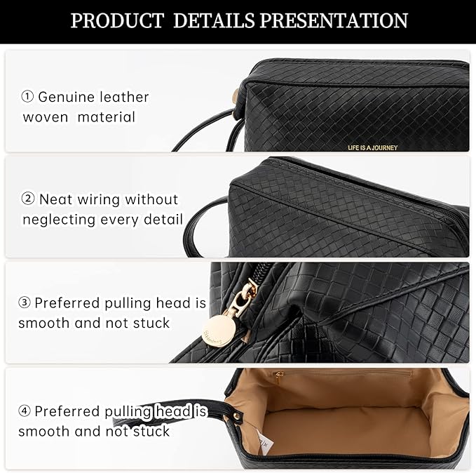 Abiudeng Large Capacity Makeup Bag Ladies Cosmetic Bag Travel Bag with Compartments Portable PU Leather Travel Makeup Bag with Handle