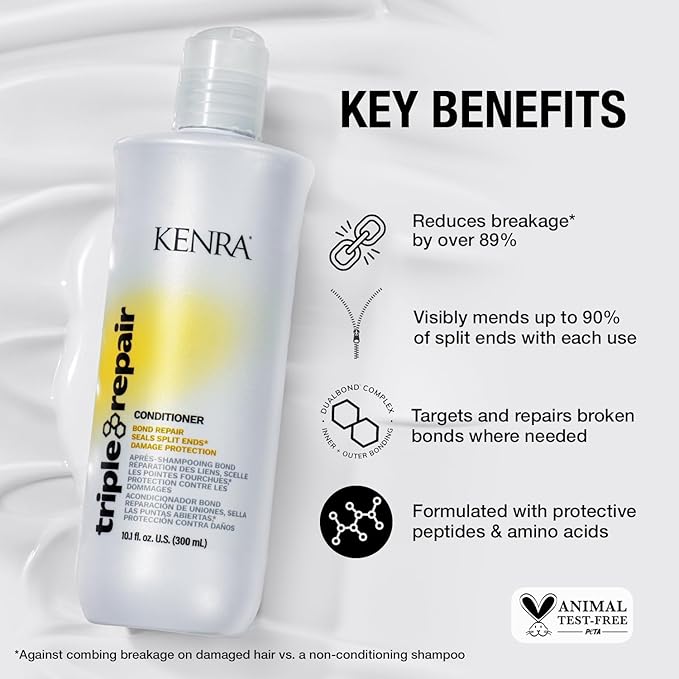 Kenra Triple Repair Shampoo & Conditioner Set | Targets & Repairs Weak or Broken Bonds | Split Ends | Damaged Hair | Bond Builder | Sulfate-Free | 10.1 fl. oz., White