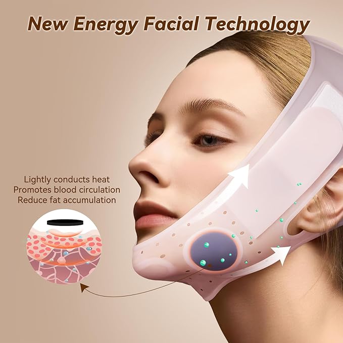 JUSRON V-Line Mask Chin Up Mask Face Strap, Soft Silicone Chin Strap V Shaped Face Mask 23-27 Inches (Pink)