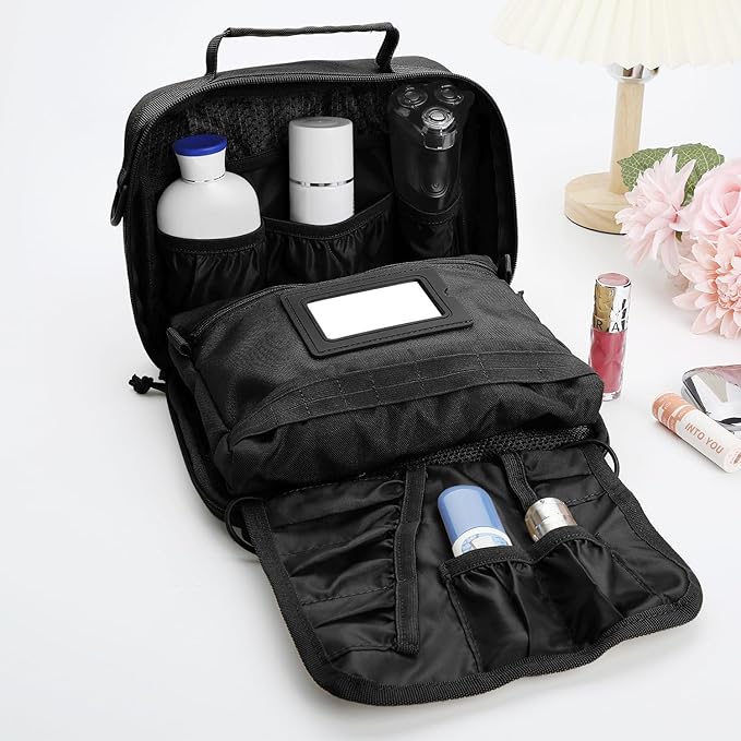 SMONT Tactical Toiletry Bag for Men, 9.5" Hanging Dopp Kit Shaving Hygiene Bag for Traveling Bathroom