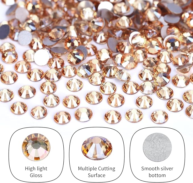 10000PCS Golden Shadow Rhinestones Bulk, Flat Back Crystal Glass Stone Round Gems,SS20, 4.6-4.8mm