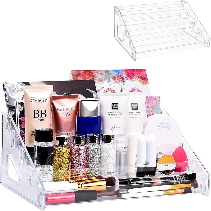 Nail Polish Organizer 60 Bottles of 5 Layers Sunglass Organizer Acrylic Display Rack Eyeglasses Storage Essential Oils Holder Makeup Organizer No Tool Needed Assembly, Clear