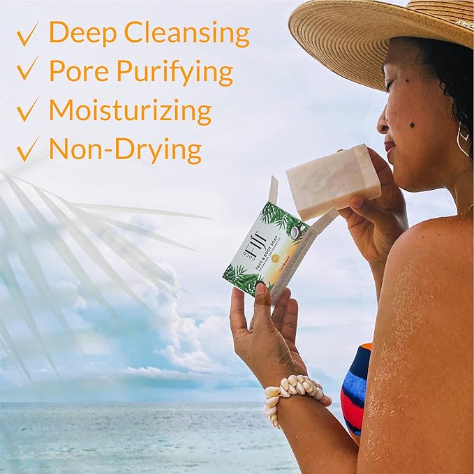 Coco Fiji Soap Bar for Face and Body Infused With Organic Coconut Oil, Grapefruit, Essential Oil, Natural Soap for Moisturizing & Pore Purifying Skin, 7 oz,Pack of 3